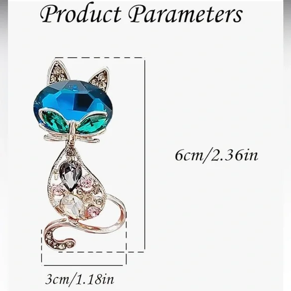 Elegant Blue and Green Cat Brooch - Picture 6 of 6